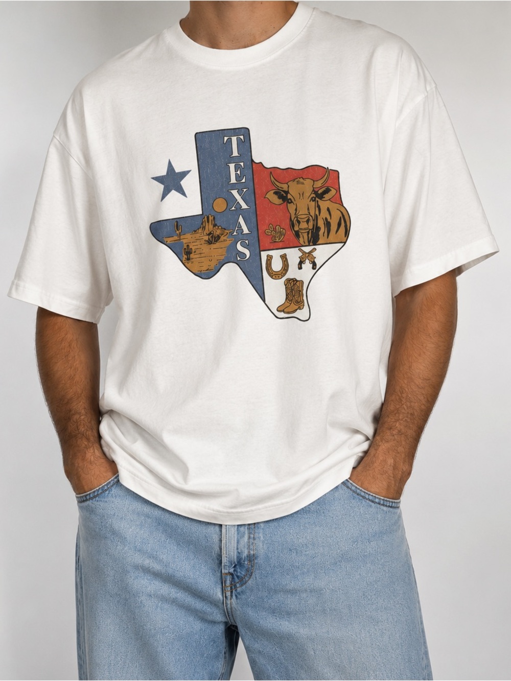 Texas Western Cowboy Graphic Tee White Vintage Style